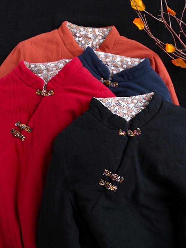 Vintage Slanting Buckle Long Cotton Coat