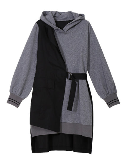 False Two High-low Split-joint Hoodie Mini Dress