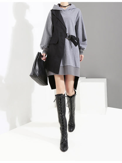 False Two High-low Split-joint Hoodie Mini Dress