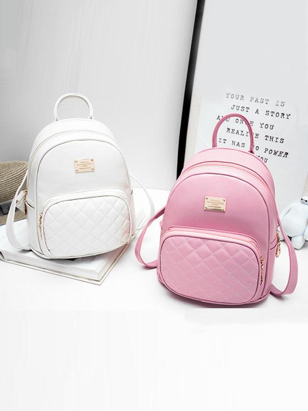 Original Solid Color Zipper PU Backpack