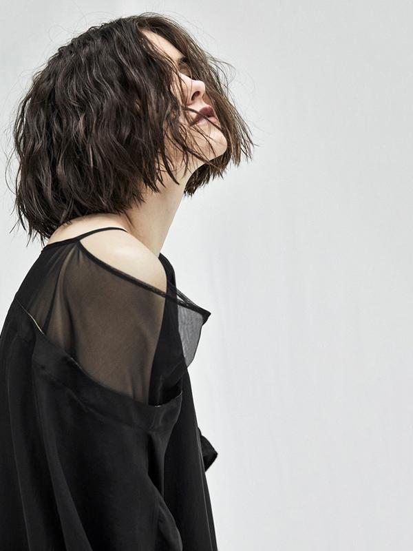 Urban Black Split-joint See-through Long Dress