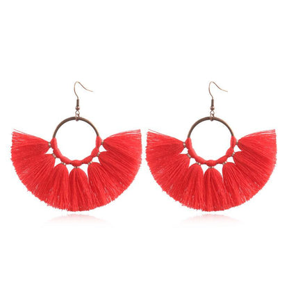 creative handmade fan-shaped tassel Bohemian earrings