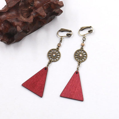 Round mesh simple wooden tassel earrings