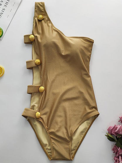 One Shoulder Fastener One-piece Swimsuit
