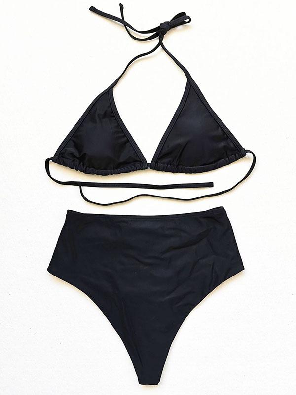 Triangles Empire Solid Color Split Bikini Swimsuit