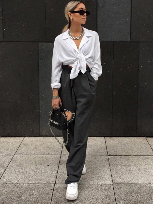 Bead Hollow Straight Leg Pants