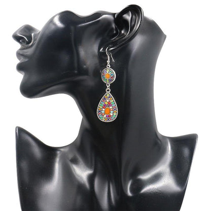6 color Bohemian ethnic fashion drop-shaped alloy pendant earrings