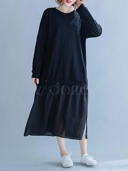 Loose Chiffon Split-joint Solid Midi Dress