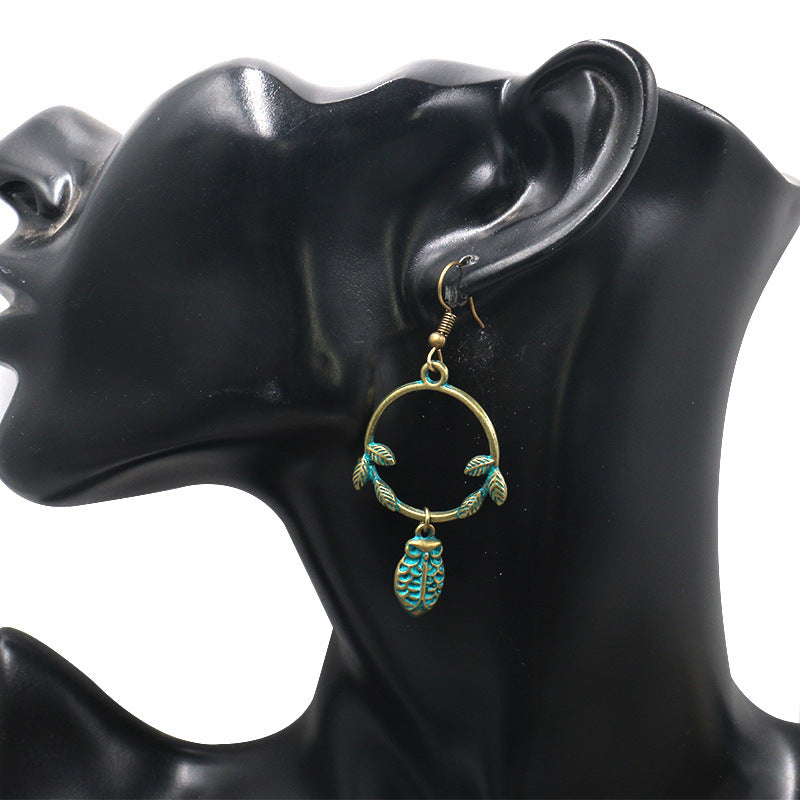 Owl exaggerated alloy long earrings