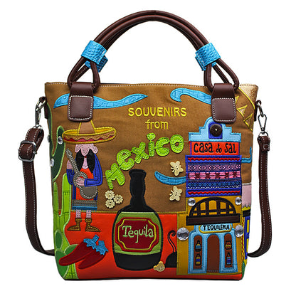 retro portable handmade embroidery canvas bag