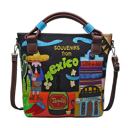 retro portable handmade embroidery canvas bag
