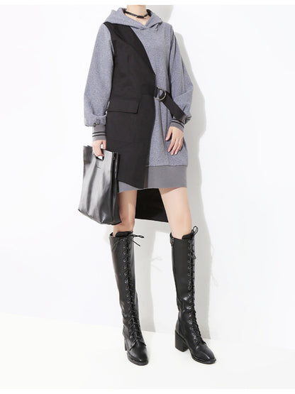 False Two High-low Split-joint Hoodie Mini Dress