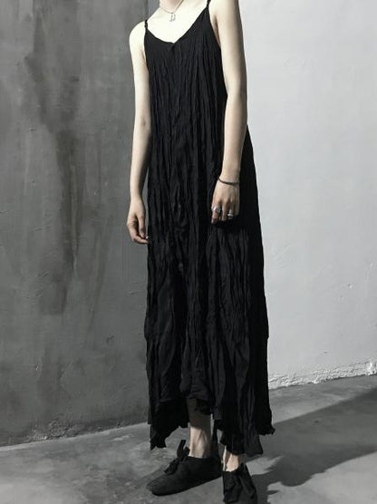 Simple Ruffled V-neck Sleeveless Long Dress