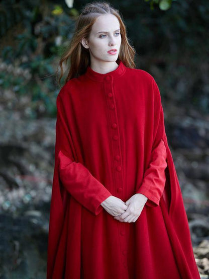 Presale Red Maxi Woolen Cape Outwear