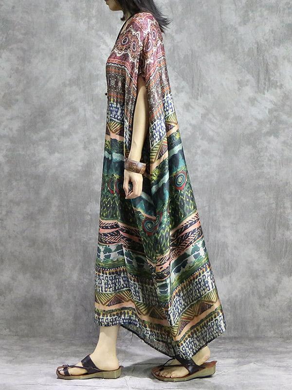 National Silk Batwing 2-Pieces Long Dress