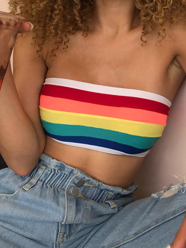Fashion Rainbow Striped Sexy Wrap Sports Bra
