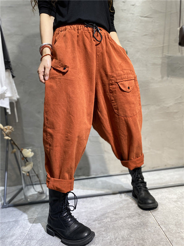 Casual Solid Color With Pockets Drawstring Harem Pants