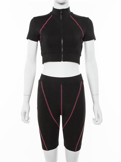 Short Sleeve Wrap Tees And Shorts Sport Suits