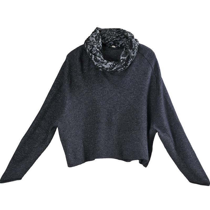 Buykud Jacquard Neckline Winter Solid Color Turtleneck Sweater