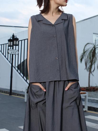 LOOSE HIGH-LOW LAPEL SLEEVELESS VEST&HAREM PANTS SUITS