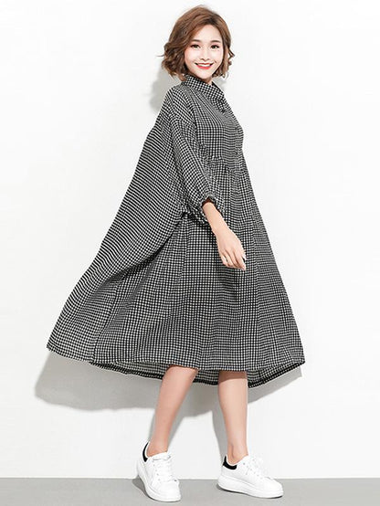 Super Loose Plaid Long Shirt Dress