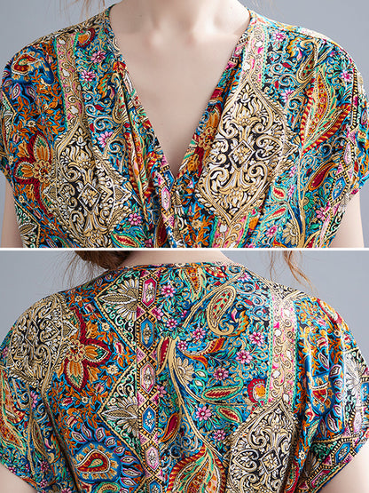 Original Artistic Retro Loose Floral Printed Vacation Midi Dress