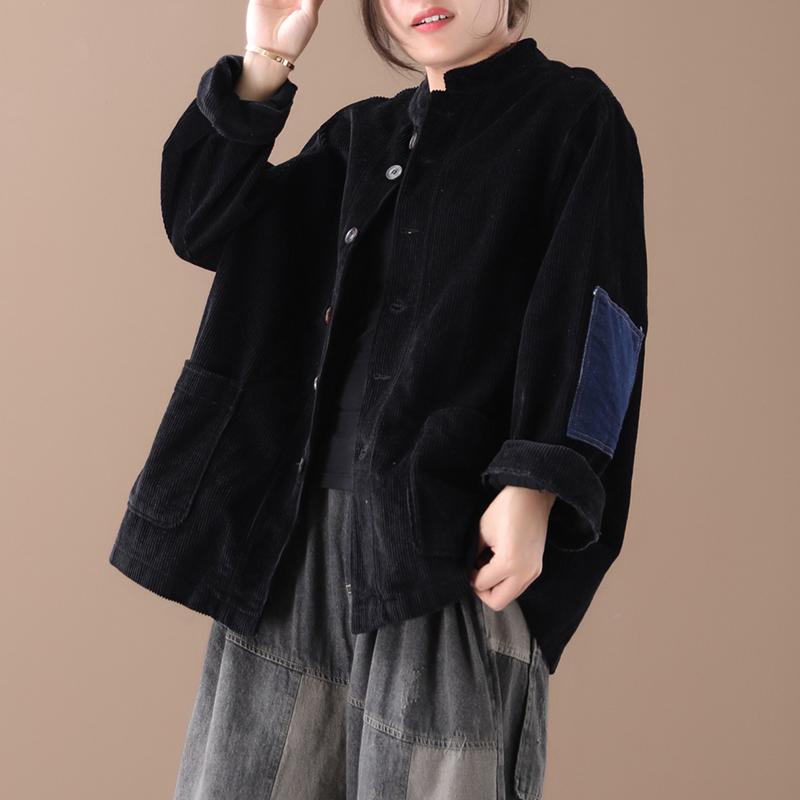 Buykud Patchwork Corduroy Single Breasted Autumn Coat