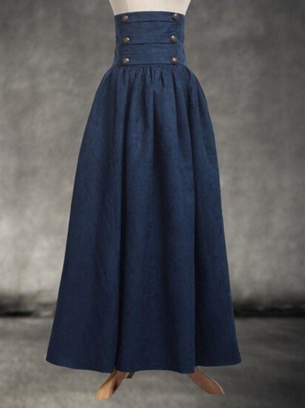 Plain High Waist Pleated Retro Skirt