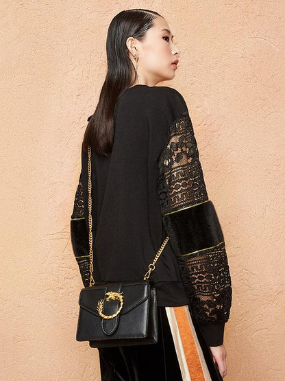 Embroidery Hollow Lace Hoodies Top
