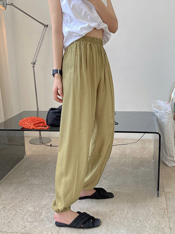 Casual Loose Pleated Elastics High Waisted Pants