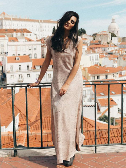 Rubber Band Split-joint Sleeveless Maxi Dress