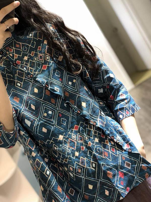 Fresh Oblique Printed Linen Blouses