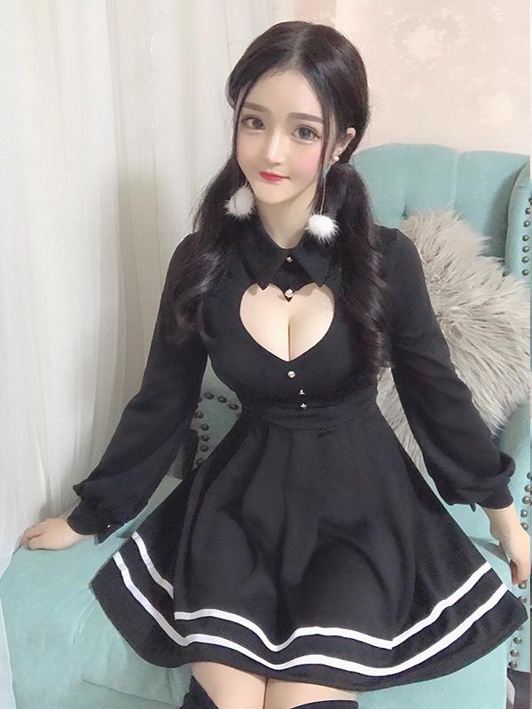 Sexy Long Sleeve Waist Pleated Lapel Dress