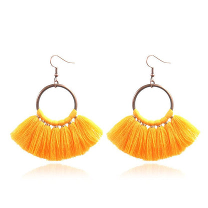creative handmade fan-shaped tassel Bohemian earrings