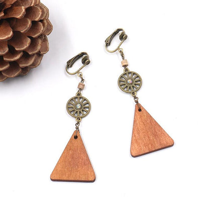 Round mesh simple wooden tassel earrings