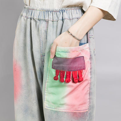 Casual Printing And Dyeing Frayed Jeans