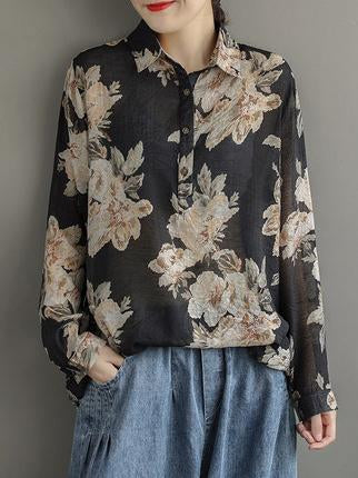 Artistic Retro Floral Shirt Blouse Tops