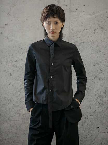 Urban Asymmetric Solid Color Buttoned Lapel Long Sleeves Blouse Tops