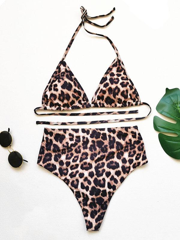 Triangles Empire Solid Color Split Bikini Swimsuit