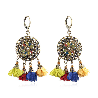 Long tassel Flower Earrings