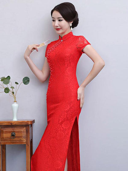 Pure Color Split-side Long Cheongsam