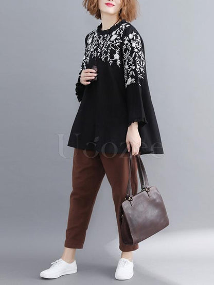 Loose Embroidered Round-neck Shirt