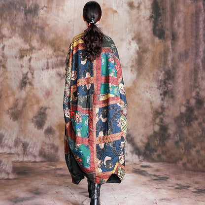Buykud Casual Beautiful Printed Irregular Stitching Coat