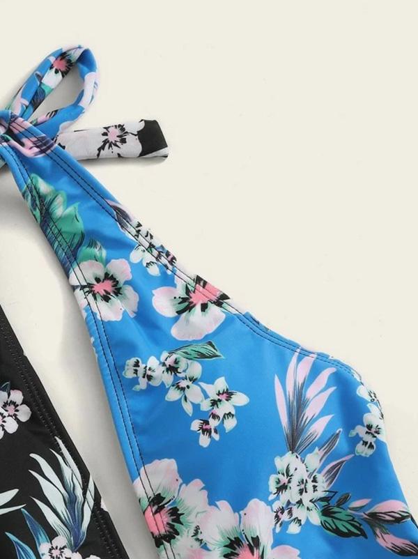 Split-Joint Floral-Print One-Piece Swimwear