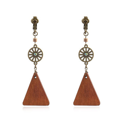 Round mesh simple wooden tassel earrings