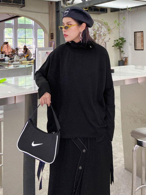 Stylish Selection Long Sleeves Buttoned Split-Side High-Neck Sweatshirt Tops