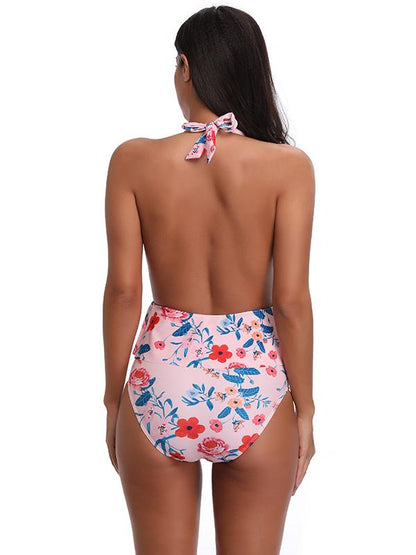 Halter Backless High Waisted One Piece Swimwear