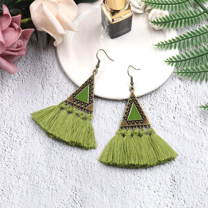 Exaggerated fashion long national wind wool tassel pendant earrings