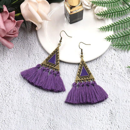 Exaggerated fashion long national wind wool tassel pendant earrings