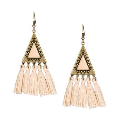Exaggerated fashion long national wind wool tassel pendant earrings